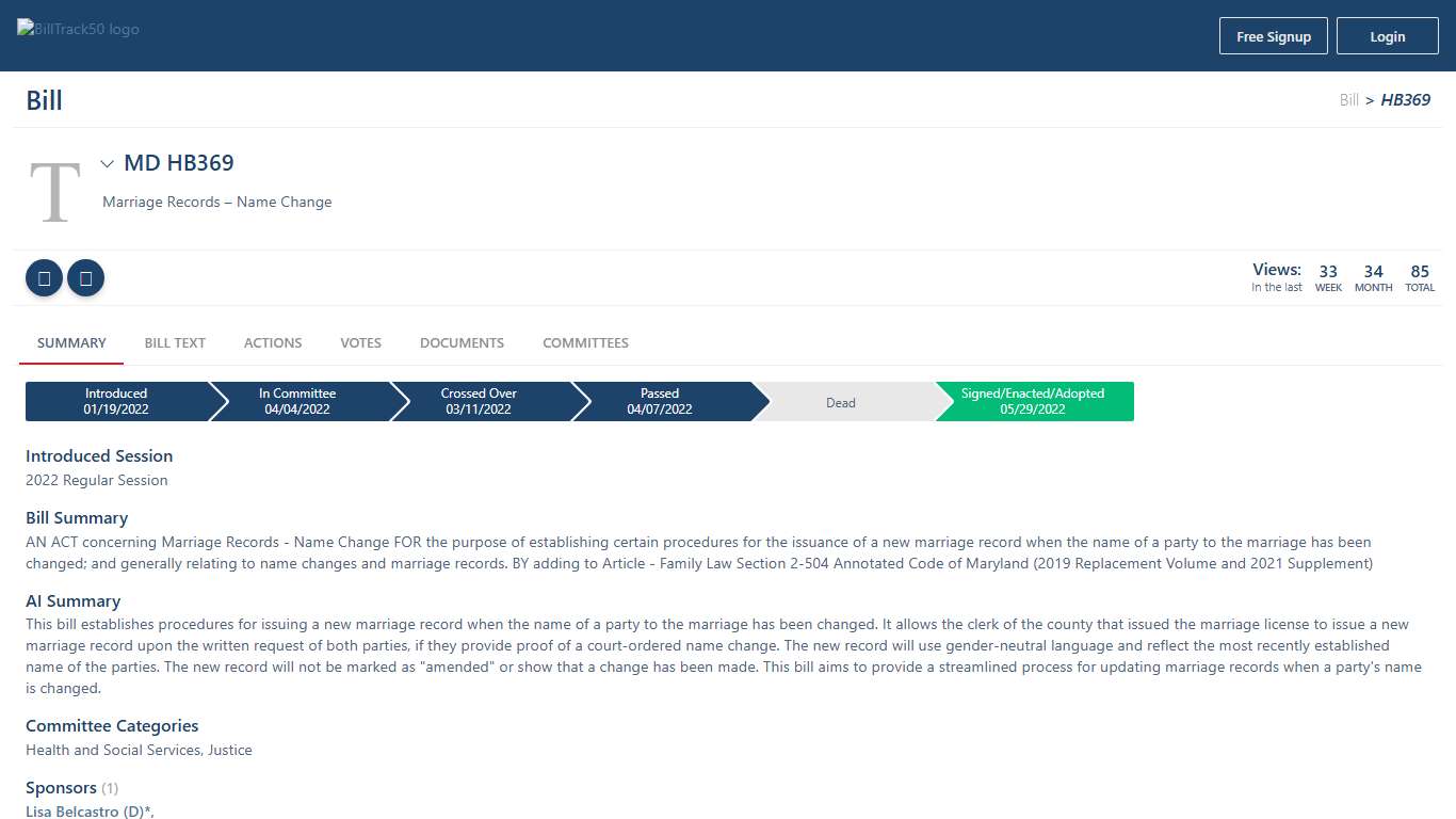 MD HB369 BillTrack50